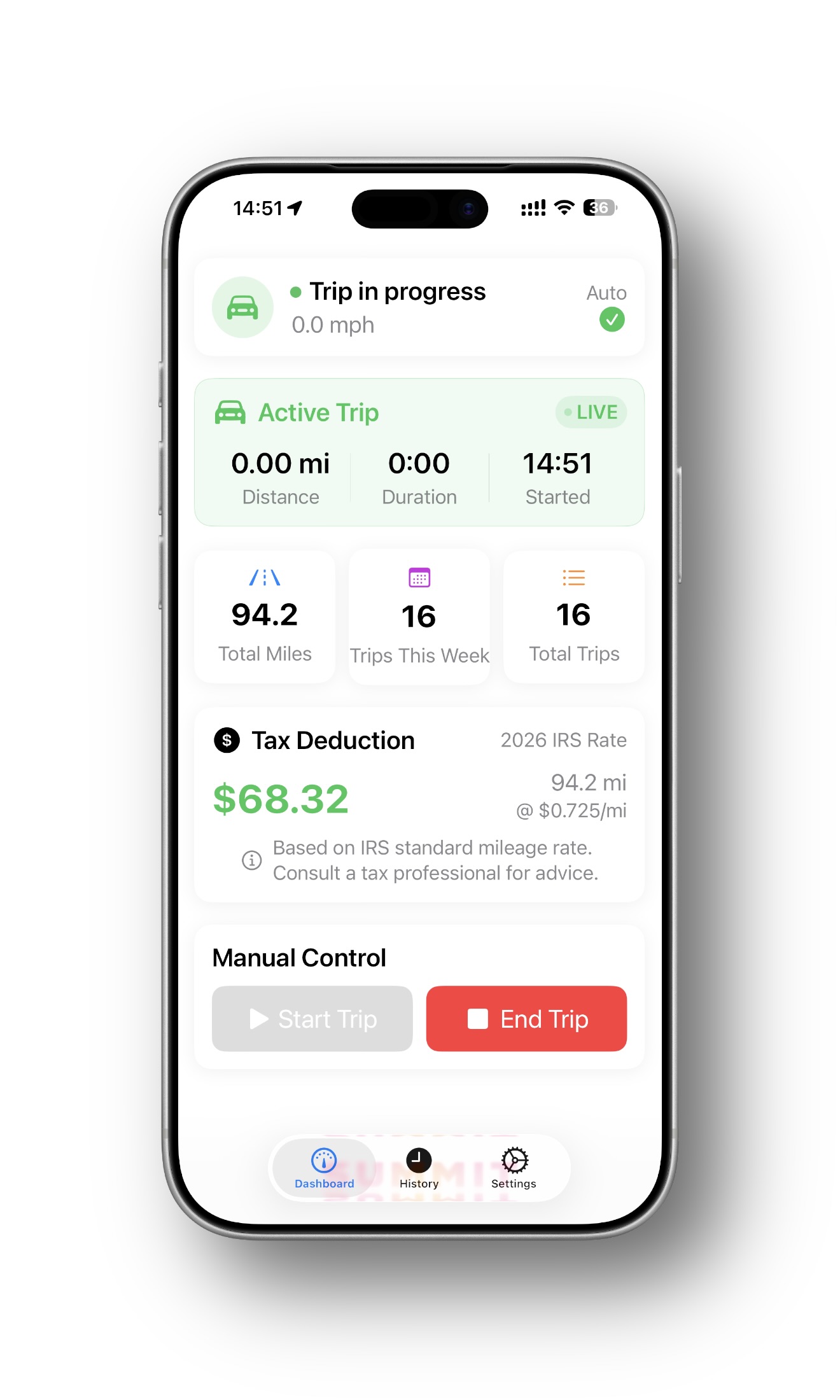 Mileage Tracker by Summit app screenshot
